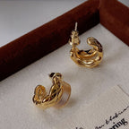 Gold-Plated 925 Sterling Silver C-Shaped Natural Mother-of-Pearl Earrings
