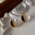Gold-Plated S925 Sterling Silver Round Mother-of-Pearl Lapis Lazuli Earrings