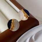 Gold-Plated S925 Sterling Silver Round Mother-of-Pearl Lapis Lazuli Earrings