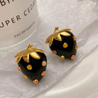 Sweet-Cool Gold-Plated S925 Sterling Silver Black-Gold Strawberry-Shaped Earrings