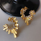 Vintage-Luxury Gold-Plated 925 Sterling Silver C-Shaped Multi-Zircon Earrings