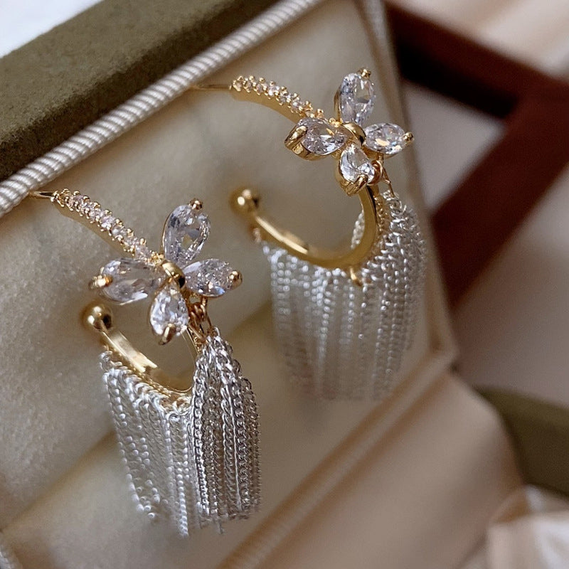 Luxury Two-Tone Gold-Plated C-Shaped Multi-Zircon Earrings