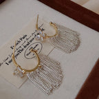 Luxury Two-Tone Gold-Plated C-Shaped Multi-Zircon Earrings