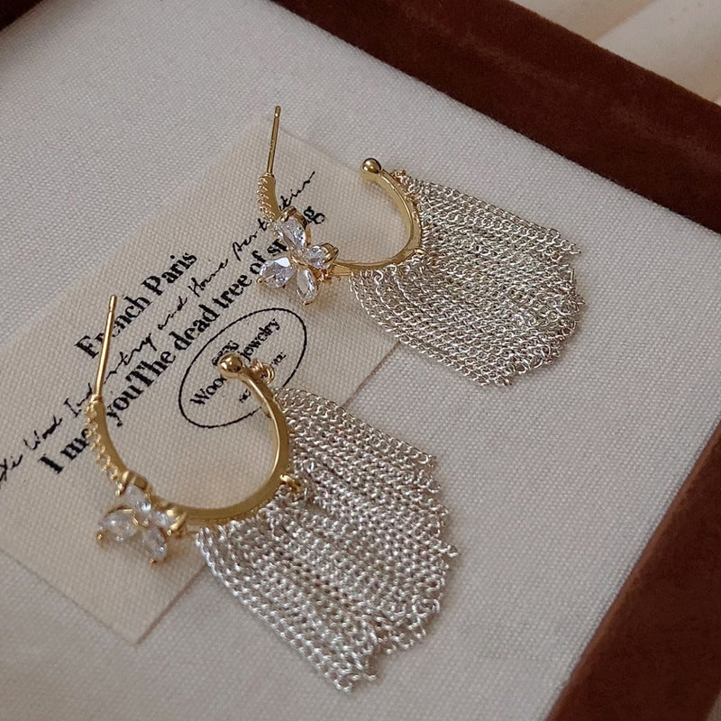 Luxury Two-Tone Gold-Plated C-Shaped Multi-Zircon Earrings