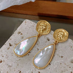 Vintage Luxury Gold-Plated Drop-Shaped Natural Mother-of-Pearl Earrings