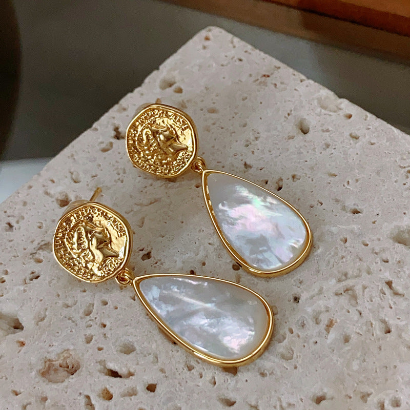 Vintage Luxury Gold-Plated Drop-Shaped Natural Mother-of-Pearl Earrings
