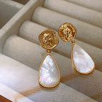 Vintage Luxury Gold-Plated Drop-Shaped Natural Mother-of-Pearl Earrings
