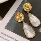Vintage Luxury Gold-Plated Drop-Shaped Natural Mother-of-Pearl Earrings