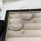Minimalist Gold-Plated Platinum-Plated Half-Open Hoop Faux Pearl Earrings