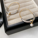 Minimalist Gold-Plated Platinum-Plated Half-Open Hoop Faux Pearl Earrings