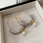 Minimalist Gold-Plated Platinum-Plated Half-Open Hoop Faux Pearl Earrings