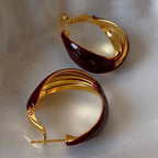 Vintage Luxury Gold-Plated Enamel Wine-Red Twisted C-Shaped Earrings