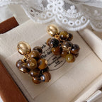 Vintage Luxury Gold-Plated Oval-Shaped Multi-Tiger's Eye Earrings