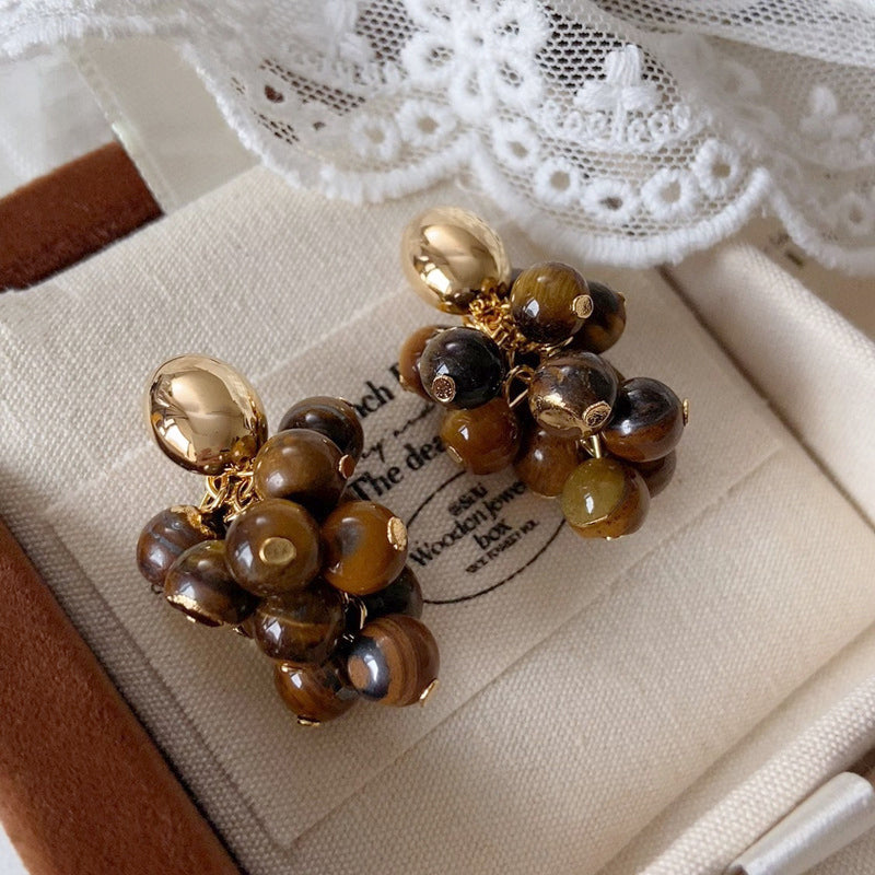 Vintage Luxury Gold-Plated Oval-Shaped Multi-Tiger's Eye Earrings