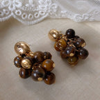 Vintage Luxury Gold-Plated Oval-Shaped Multi-Tiger's Eye Earrings