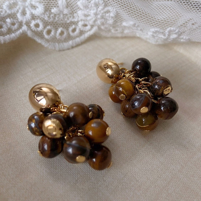 Vintage Luxury Gold-Plated Oval-Shaped Multi-Tiger's Eye Earrings
