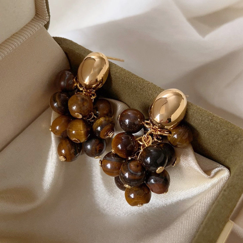 Vintage Luxury Gold-Plated Oval-Shaped Multi-Tiger's Eye Earrings