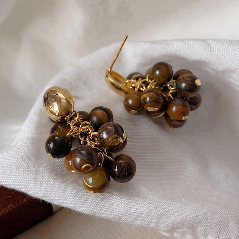 Vintage Luxury Gold-Plated Oval-Shaped Multi-Tiger's Eye Earrings