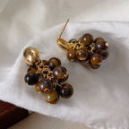 Vintage Luxury Gold-Plated Oval-Shaped Multi-Tiger's Eye Earrings