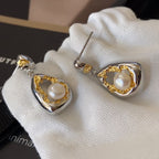 Light Luxury Two-Tone Gold-Plated Drop-Shaped Pearl Earrings