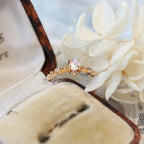 Vintage Luxury Gold Plated Slender-Band Multi-Zircon Moonstone Ring