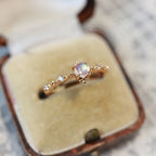 Vintage Luxury Gold Plated Slender-Band Multi-Zircon Moonstone Ring