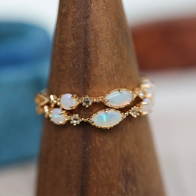 Light Luxury Gold-Plated Zircon Opal Ring