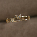 Light Luxury Gold-Plated Double-Layer Butterfly Multi-Zircon Ring