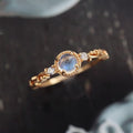 Vintage Luxury Gold-Plated Hollow-Carved Zircon Blue Moonstone Ring