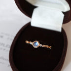 Vintage Luxury Gold-Plated Hollow-Carved Zircon Blue Moonstone Ring