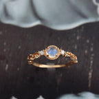 Vintage Luxury Gold-Plated Hollow-Carved Zircon Blue Moonstone Ring