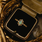 Vintage-Luxury Gold-Plated Hollow-Textured Multi-Zircon Oval Natural Opal Ring