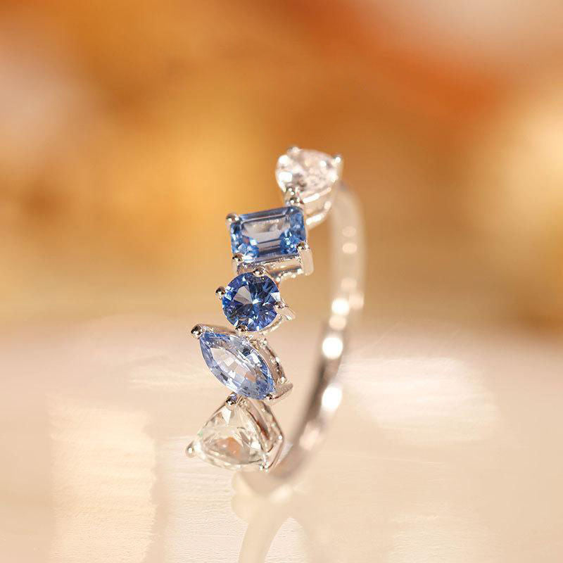 Light Luxury S925 Silver Thin-Banded Multi-Color Zircon Ring