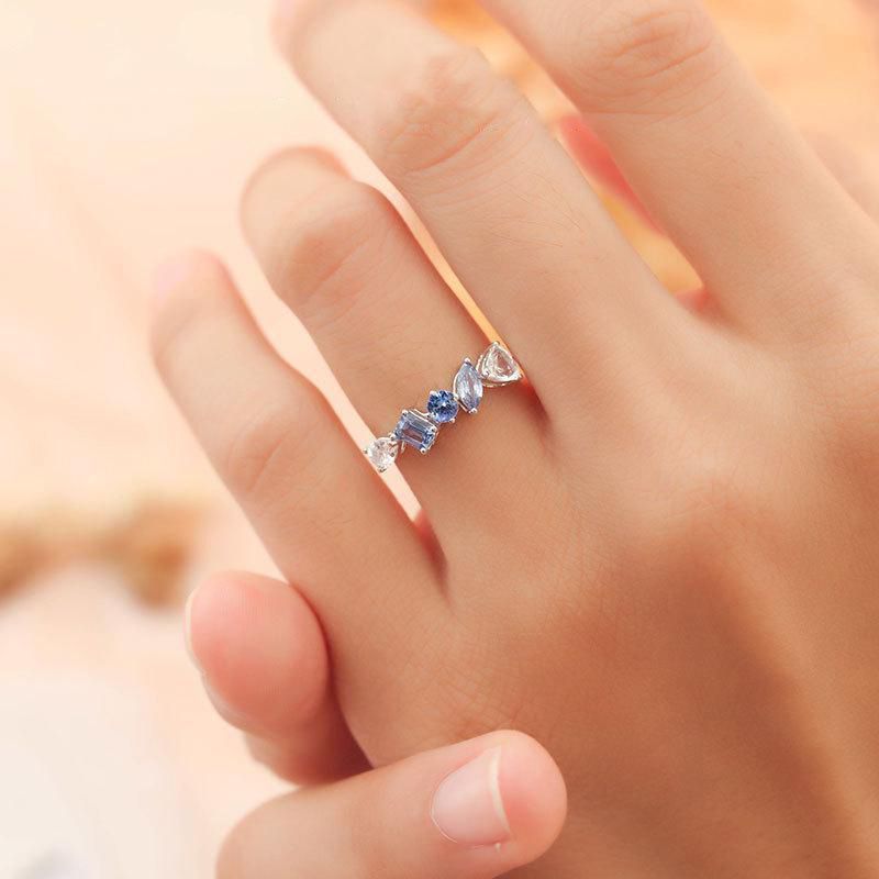 Light Luxury S925 Silver Thin-Banded Multi-Color Zircon Ring