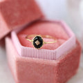 Vintage Gold-Plated Starburst Oval Faux Black Agate Ring