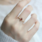 Vintage Gold-Plated Cross-Shaped Multi-Zircon Oval Garnet Ring