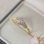 Light Luxury Vintage 14K Gold-Plated Claw-Set Multi-Clear Zircon Light Purple Zircon Ring