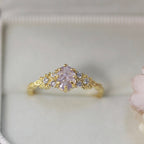 Light Luxury Vintage 14K Gold-Plated Claw-Set Multi-Clear Zircon Light Purple Zircon Ring