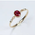 Luxury Retro 14K Gold-Plated Hollow Oval Pigeon-Blood Ruby Ring