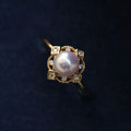 Vintage 18K Gold-Plated Square Multi-Zircon Natural Pearl Ring