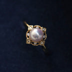 Vintage 18K Gold-Plated Square Multi-Zircon Natural Pearl Ring