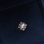 Vintage 18K Gold-Plated Square Multi-Zircon Natural Pearl Ring