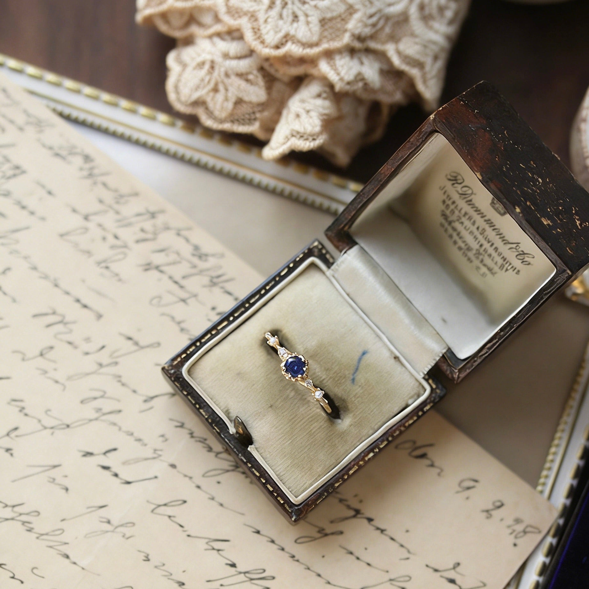 Light Luxury Gold-Plated Round Blue Zircon Pearl Ring