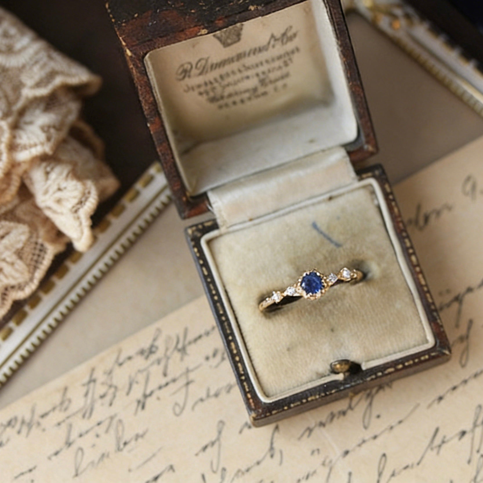 Light Luxury Gold-Plated Round Blue Zircon Pearl Ring