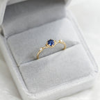 Light Luxury Gold-Plated Round Blue Zircon Pearl Ring