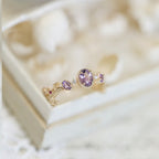 Vintage-Luxury Gold-Plated Thin-Band Multi-Zircon Oval Amethyst Ring