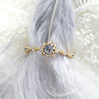 Light-Luxury Gold-Plated Slender-Band Multi-Clear Zircon Gray-Blue Zircon Ring