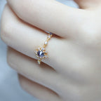Light-Luxury Gold-Plated Slender-Band Multi-Clear Zircon Gray-Blue Zircon Ring