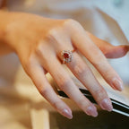 Light-Luxury Rose-Gold-Plated Oval-Shaped Multi-High-Carbon-Diamond Red-Gemstone Ring