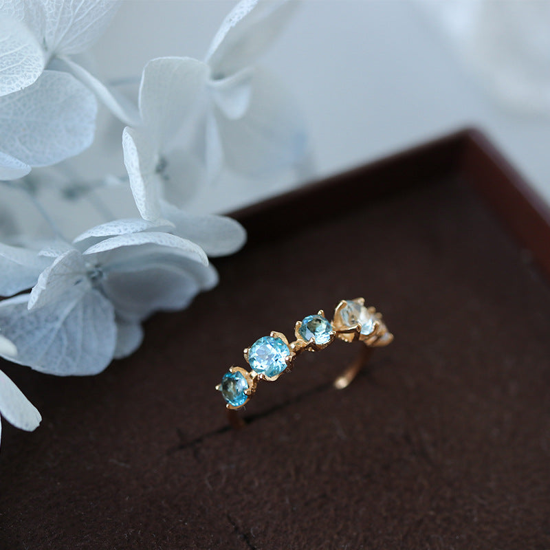 Light Luxury Gold-Plated Slim-Band Gradient Multi-Topaz Zircon Ring